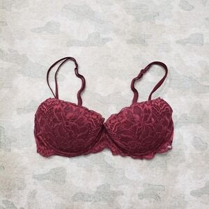 PINK Victoria's Secret Bra Women's 32C Red Date Push Up Underwire Lace